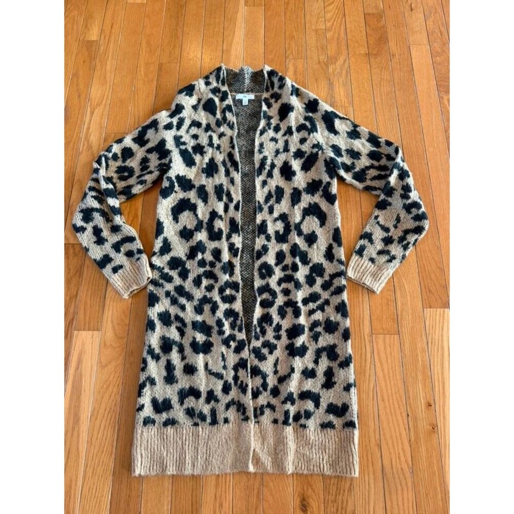BP Open Front Long Cardigan Sweater Leopard Print Sz XS